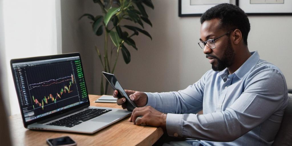swing trader in front of computer